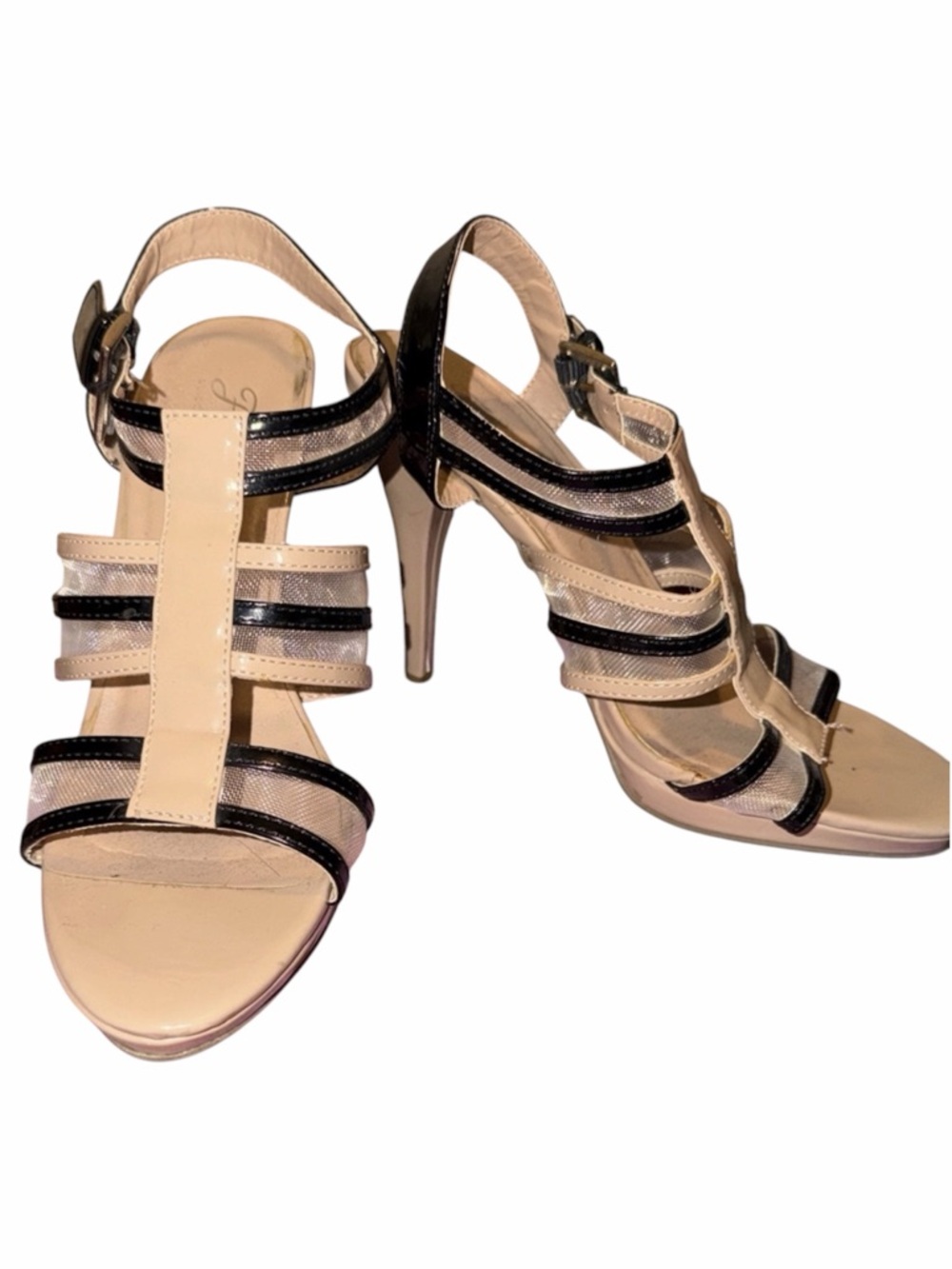 Elegant Black and Tan Strappy Heels